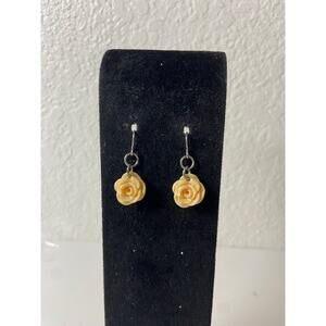 Vintage Peach Lucite Flower Earrings, Good Condition